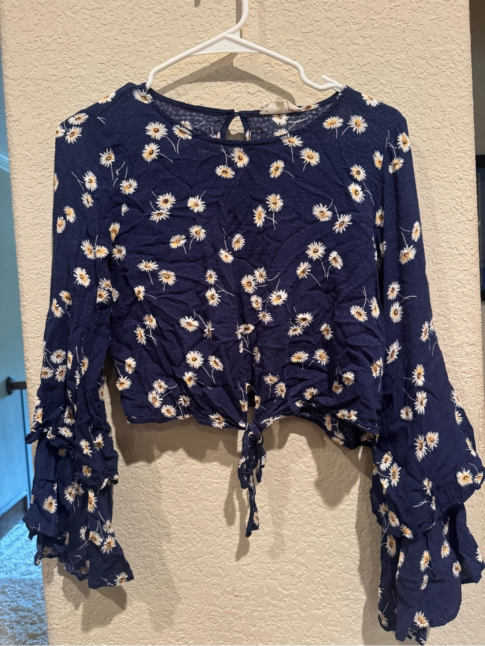 Altar'd State Navy Daisy Tie-Front Blouse